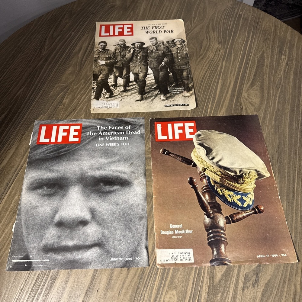 Vintage 1964 1969 LIFE Magazine Lot 3 Issues Vietnam WWI MacArthur Covers Only